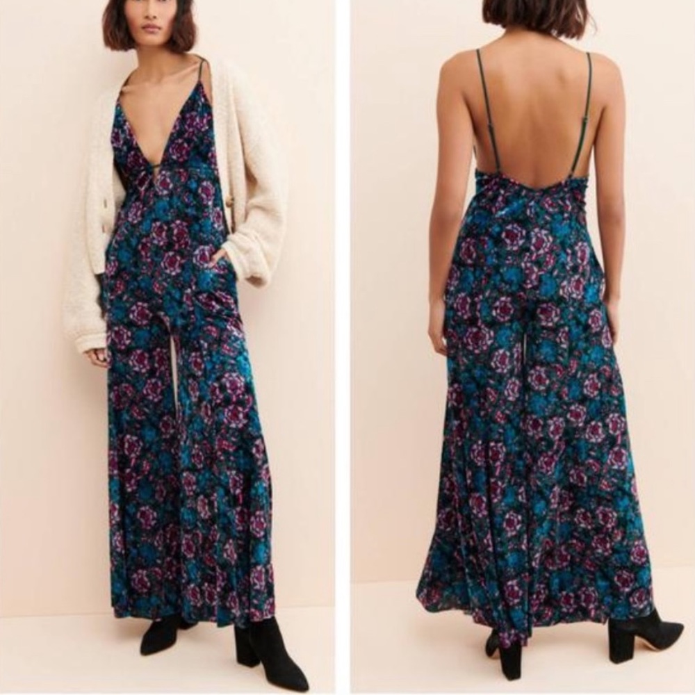 NWT Free People Volcano Wide Leg Velvet Jumpsuit
